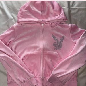 Pink Hoodie with Rhinestone Bunny Logo